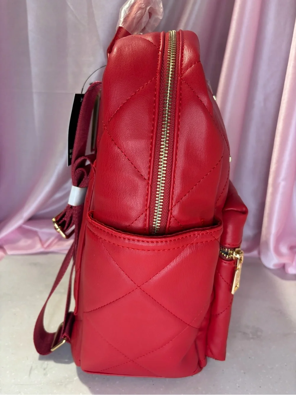 Badgley Mischka Quilted Red Backpack with Gold Accents